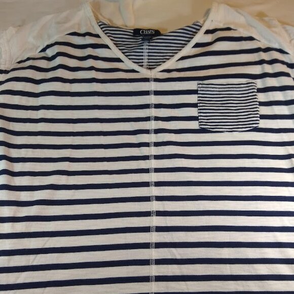 Chaps women's 1X blue & white striped cap sleeve tee - Picture 7 of 9